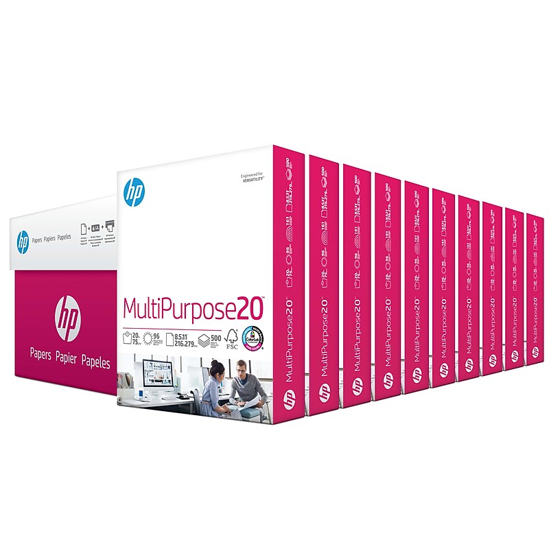 HP 8.5" x 11" Multipurpose Paper, 20 lbs., 96 Brightness, 5000 Sheets/Carton (HPM1120) image 1