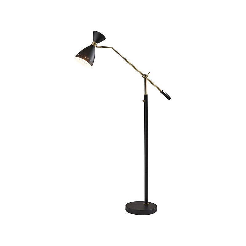 Adesso Oscar 66" Matte Black/Antique Brass Floor Lamp with Cone Shade (4284-01) image 1