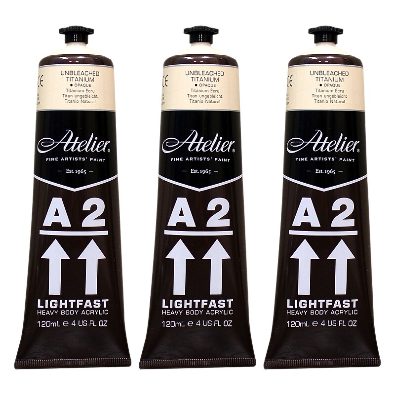Chroma Atelier A2 Lightfast Acrylic Paint Tube, Unbleached Titanium, 4 oz., 3/Bundle (CRM765-3) image 1