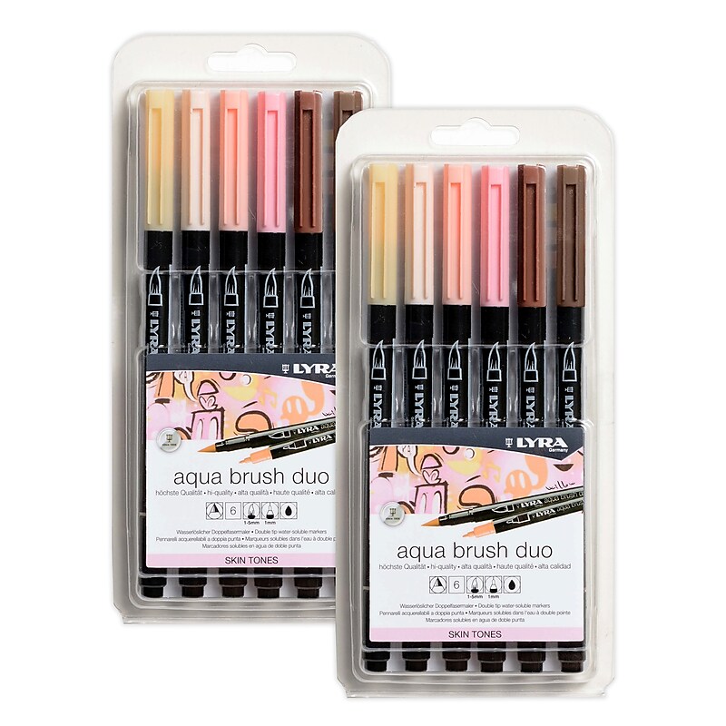 Lyra Aqua Brush Duo Water-Based Marker, Dual-Tip, Assorted Colors, 6 Markers/Set, 2 Sets/Bundle (LYXL6521062-2) image 1