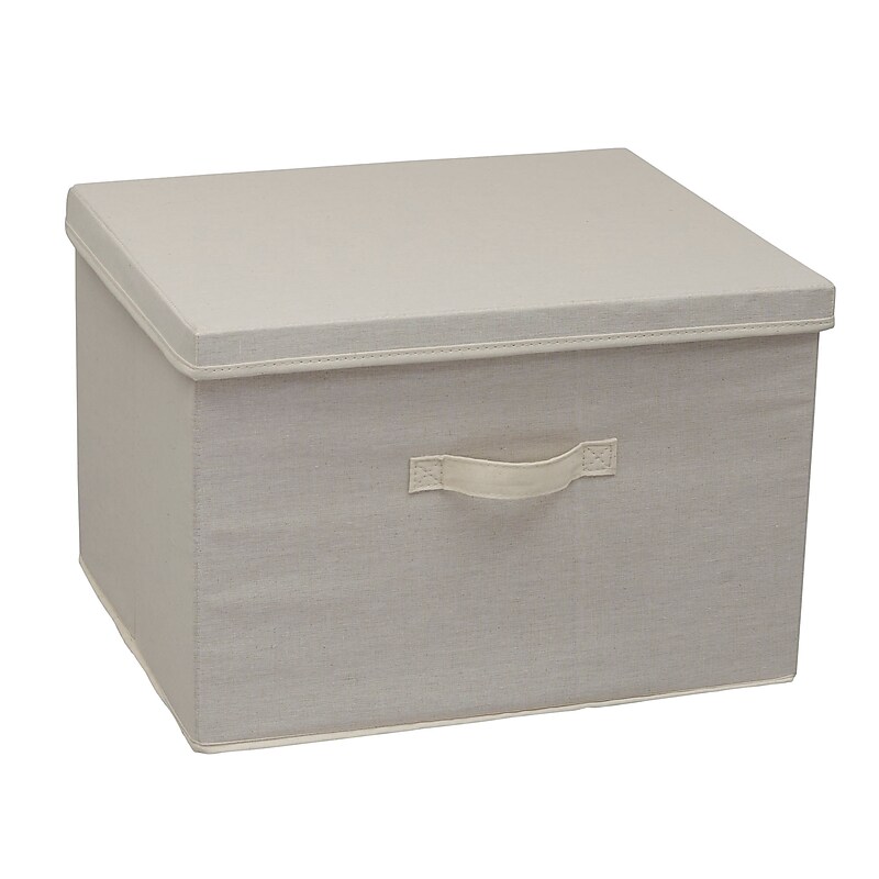 Household Essentials Large Stackable Folding Fabric Wide KD Storage Box With Lid, 12" x 18.5"x 15", 57.7 Qt., Cream (121-1) image 1