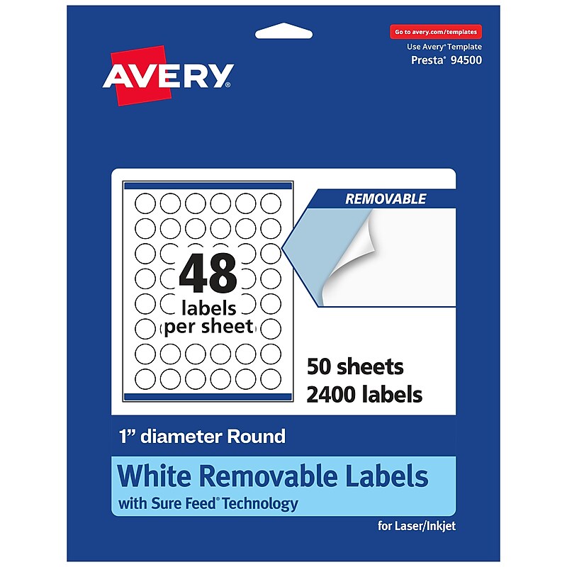 Avery Laser/Inkjet Round Multipurpose Labels, 1" Dia., 2,400 Labels/Box (94500) image 1