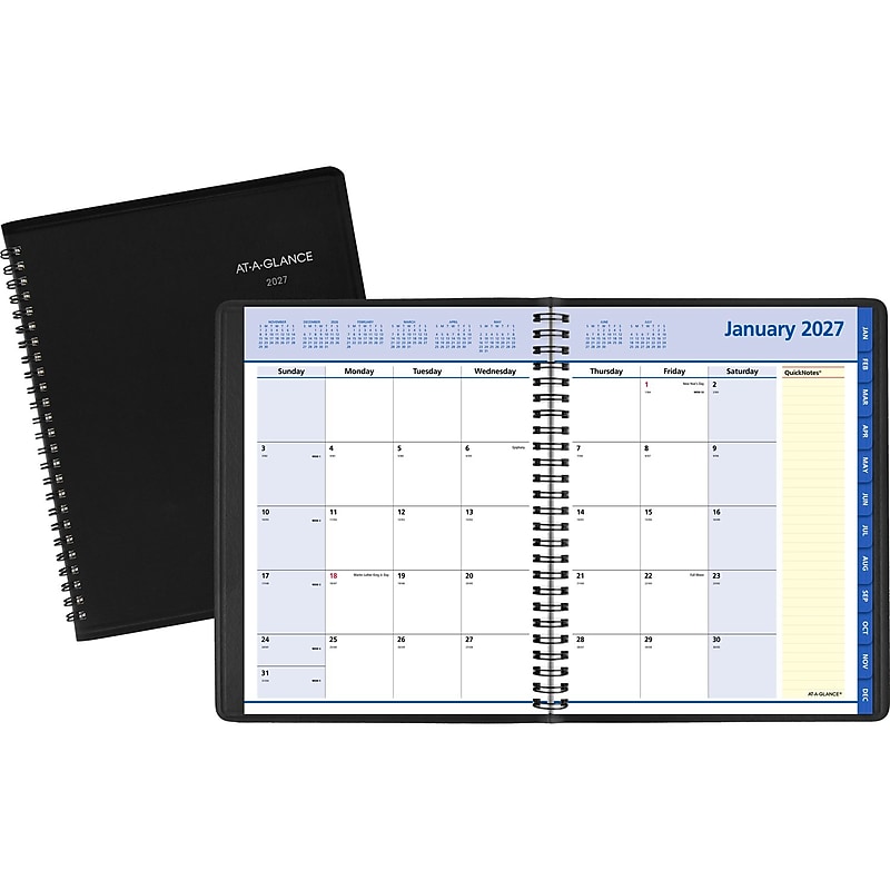 2027 AT-A-GLANCE QuickNotes 7" x 8.75" Monthly Planner, Faux Leather Cover, Black (76-08-05-27) image 1