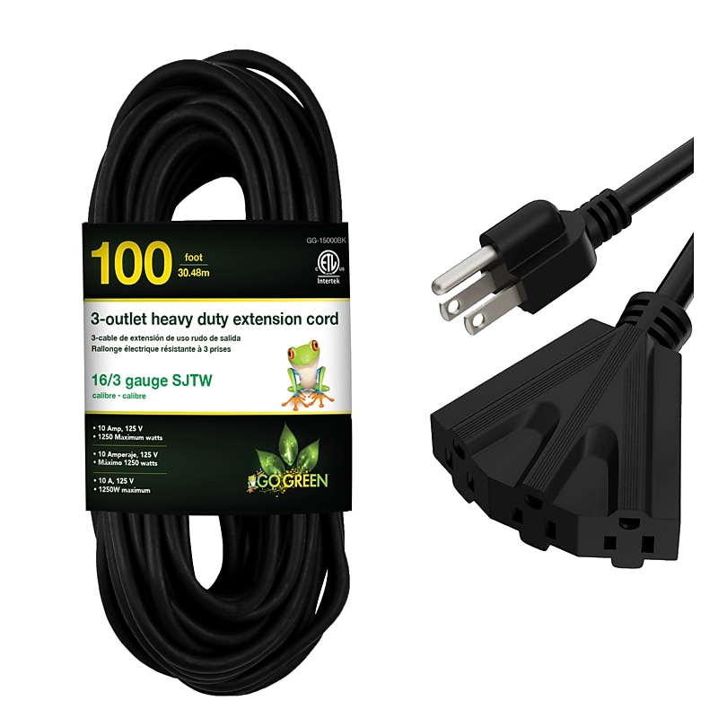 GoGreen Power Heavy Duty Extension Cord, Black (GG-15000BK) image 1