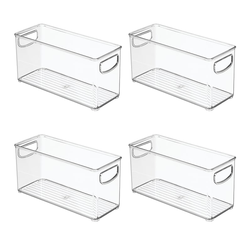 iDESIGN Small Stackable Plastic Storage Bin with Handles, 5" x 4" x 10", Clear, 4/Pack (95586N) image 1