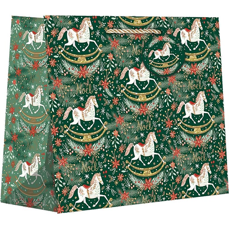 JAM Paper Rocking Horse Noel Large Gift Bags, Multicolored, 120/Pack (526BXLT6051) image 1