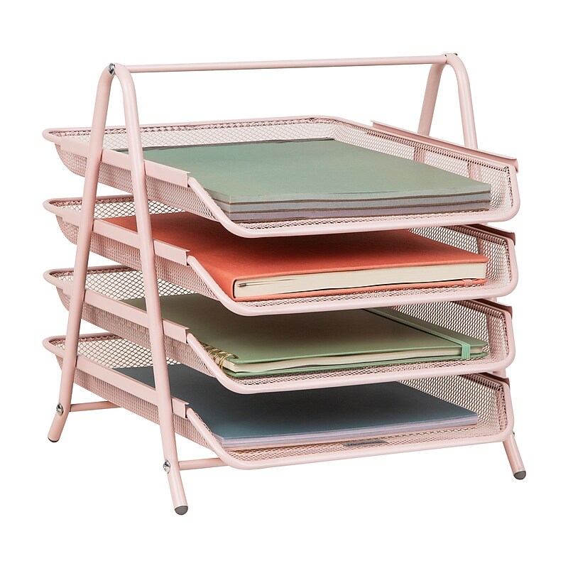 Mind Reader Metal Mesh Front Loading Letter Tray, Letter/Legal Size, Pink (4TPAPER-PNK) image 1