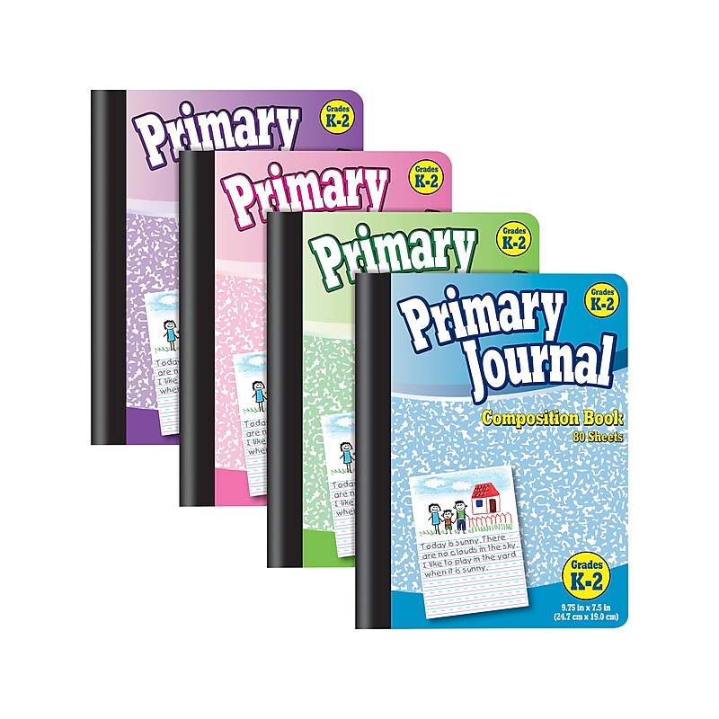 Better Office Primary Journal Composition Notebooks, 7.5" x 9.75", Primary, 80 Sheets, Assorted Colors, 4/Pack (25454-4PK) image 1