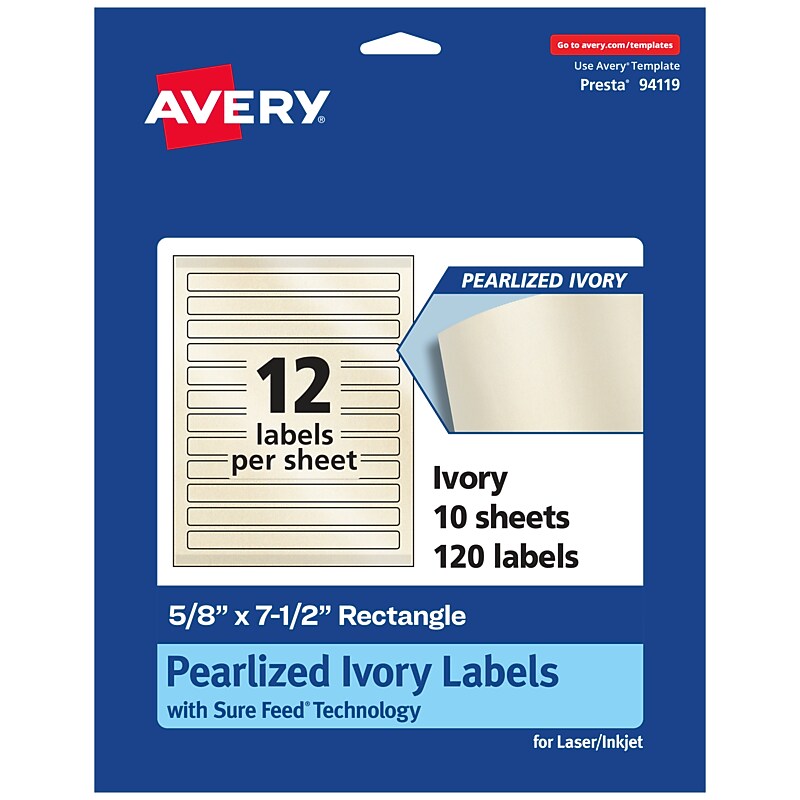 Avery Pearlized Ivory Rectangle Multipurpose Labels, 5/8" x 7-1/2", Ivory, 120/Pack (94119) image 1