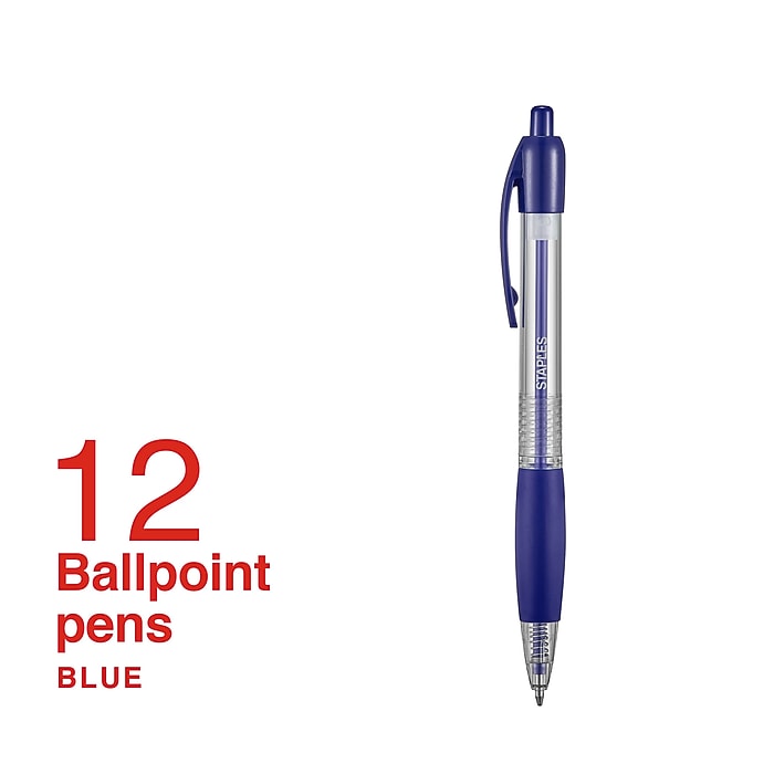Staples® Retractable Ballpoint Pens, Medium Point, Blue Ink