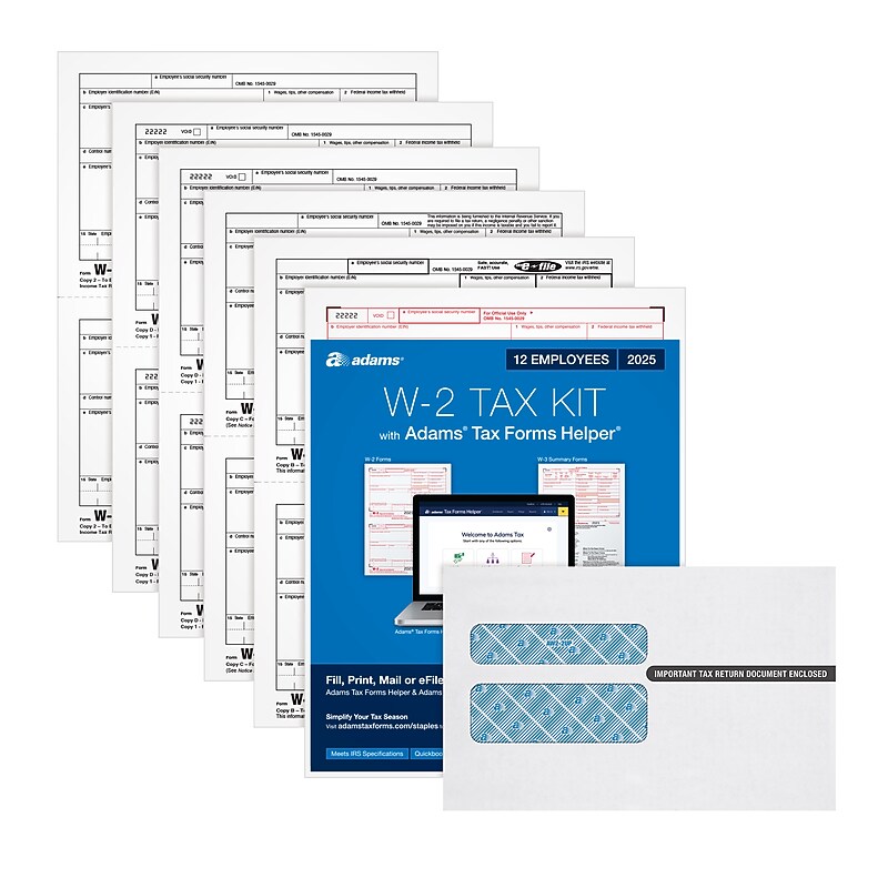 Adams 2025 W-2 Tax Forms Kit, 6-Part, 2-Up, A, 1, B, C, 2 & D, 12/Pack (STAX612-25) image 1