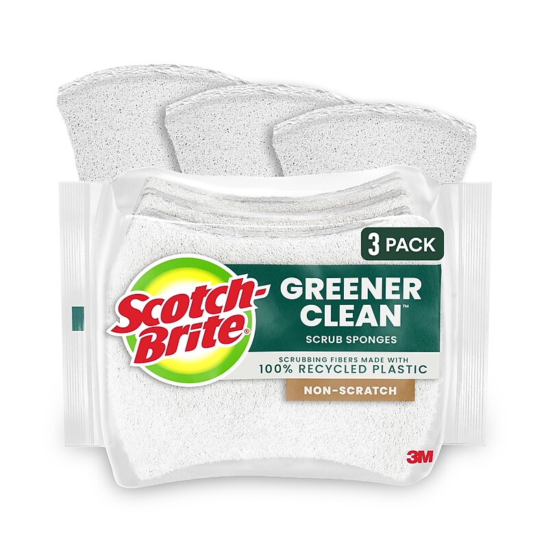 Scotch-Brite Greener Clean Non-Scratch Heavy Duty Sponge with Scrubber, Natural, 3 Sponges/Pack (97033) image 1