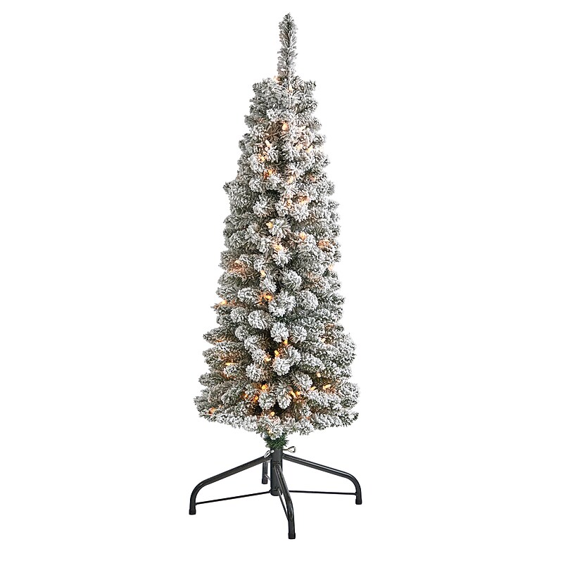Nearly Natural Flocked Pencil Artificial Christmas Tree, 4' (T1904) image 1