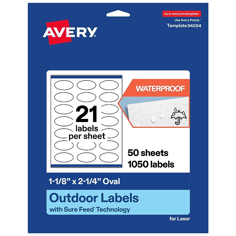Avery Oval Laser Multipurpose Labels, 1-1/8" x 2-1/4", White, 1050/Box (19479399186) image 1