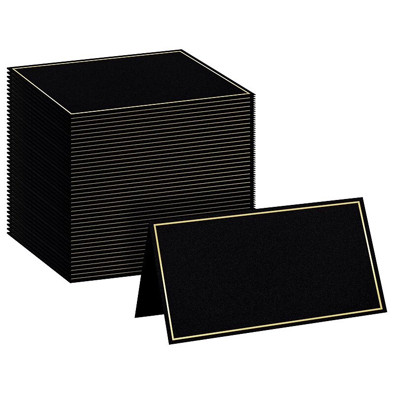Better Office 2" x 3.5" Matte Black/Gold Table Tent Place Card, 100/Pack (64647-100PK) image 1