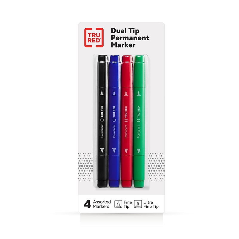 TRU RED™ Pen Permanent Markers, Twin Tip, Assorted, 4/Pack (TR57828) image 1