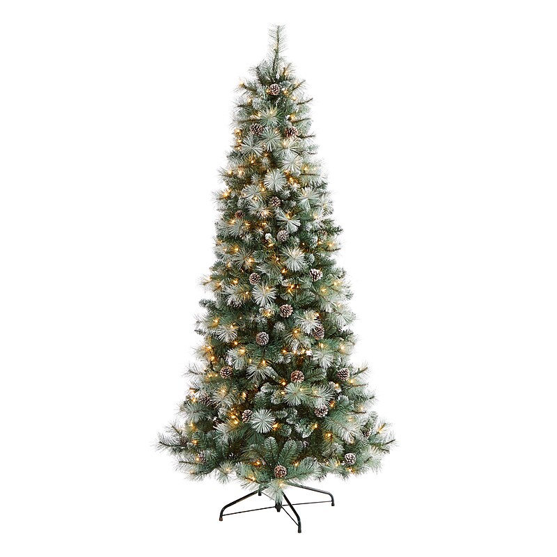 Nearly Natural 7-ft Frosted Tip British Columbia Mountain Pine Artificial Christmas Tree with 400 Clear Lights (T1852) image 1
