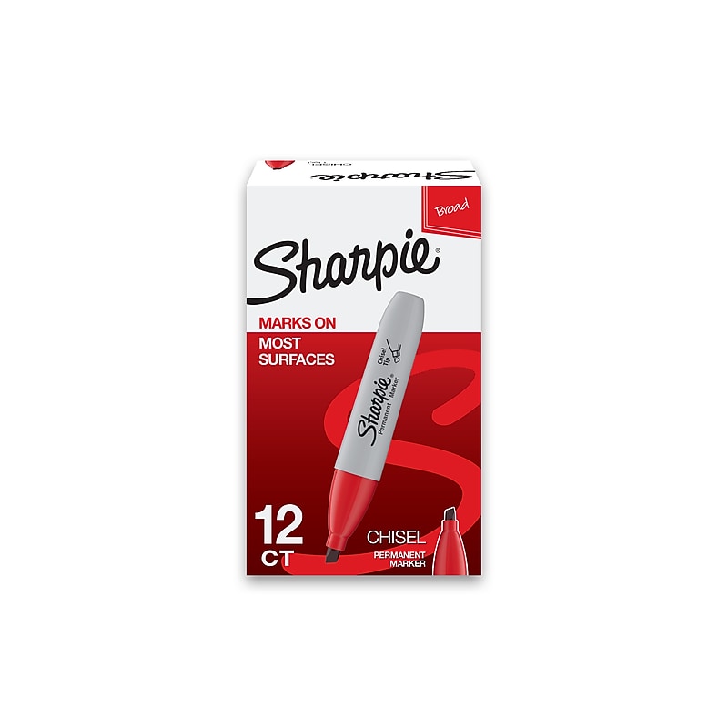 Sharpie Permanent Markers, Chisel Tip, Red, 12/Pack (38202) image 1