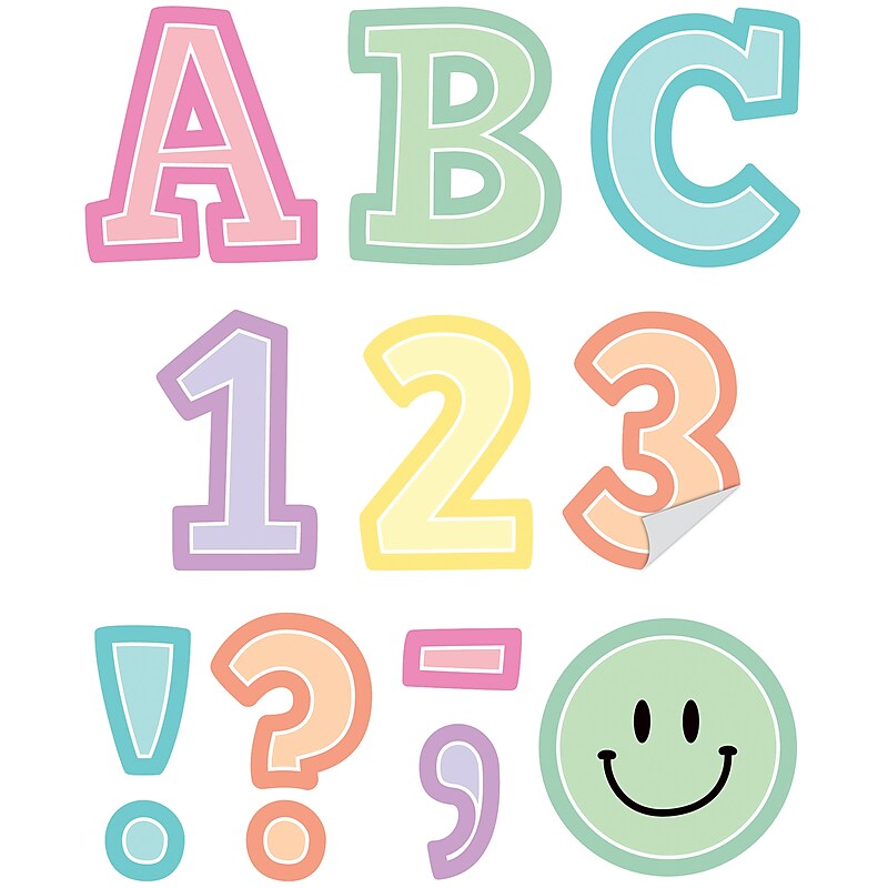 Teacher Created Resources Pastel Pop 2" Self-Adhesive Letters and Numbers, Multicolored, 326/Pack (TCR9649) image 1