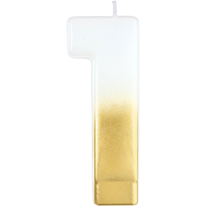 Party City Number 1  Birthday Candle, White/Gold (AM171059) image 1