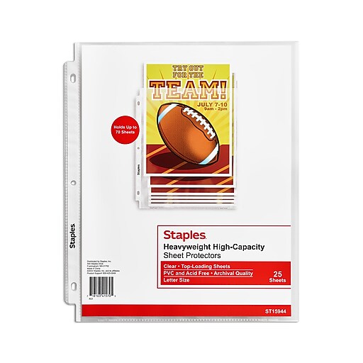 Staples Sheet Protectors for 3-Hole Punched Paper , Clear, 50/Box  (15943-CC) - Yahoo Shopping