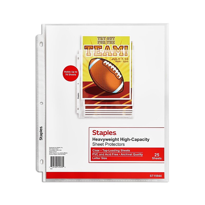 Staples High-Capacity Heavyweight Sheet Protectors, 8.5" x 11", Diamond Clear, 25/Pack (15944) image 1