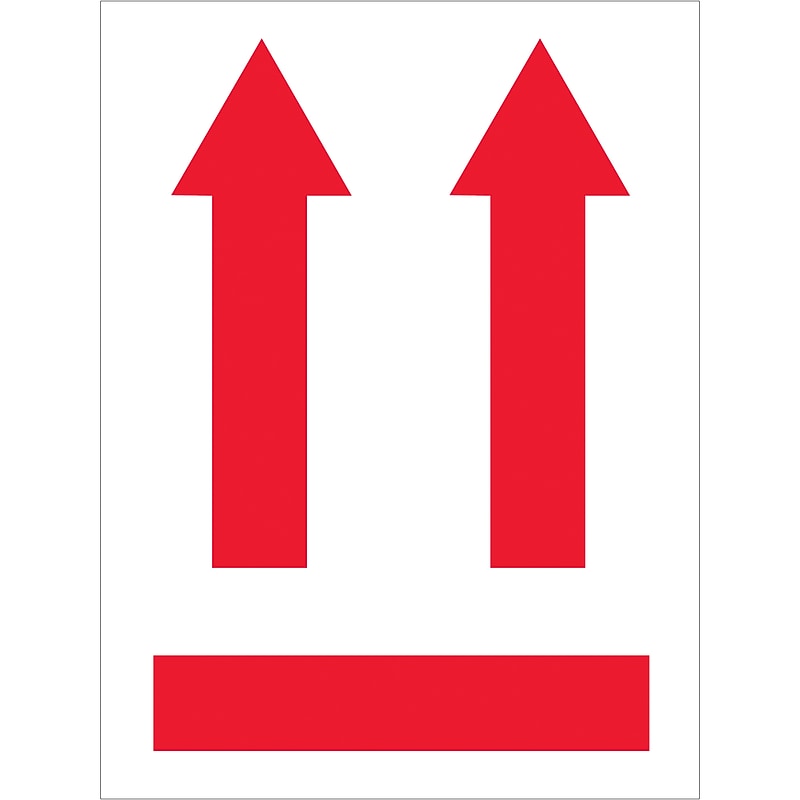 Tape Logic Two Up Arrows Over Red Bar Labels, 3" x 4", Red/White, 500/Roll (IPM305) image 1