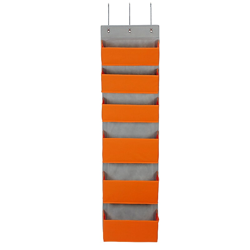 Household Essentials 6 Pocket Plastic/Poly Over the Door Hanging Organizer, 57" x 15" x 7", Orange (2168-1) image 1