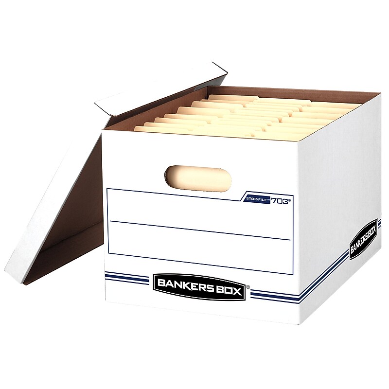 Bankers Box Stor/File 60% Recycled Corrugated File Box with Lid, Letter/Legal Size, White (0070315) image 1