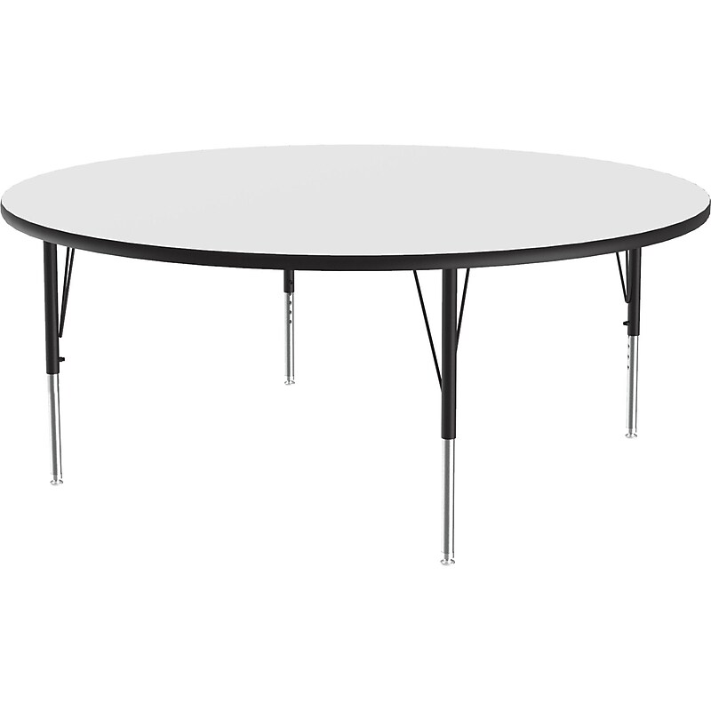 Correll 60" Round Activity Table, Height-Adjustable, Frosty White/Black (A60DE-RND-80) image 1