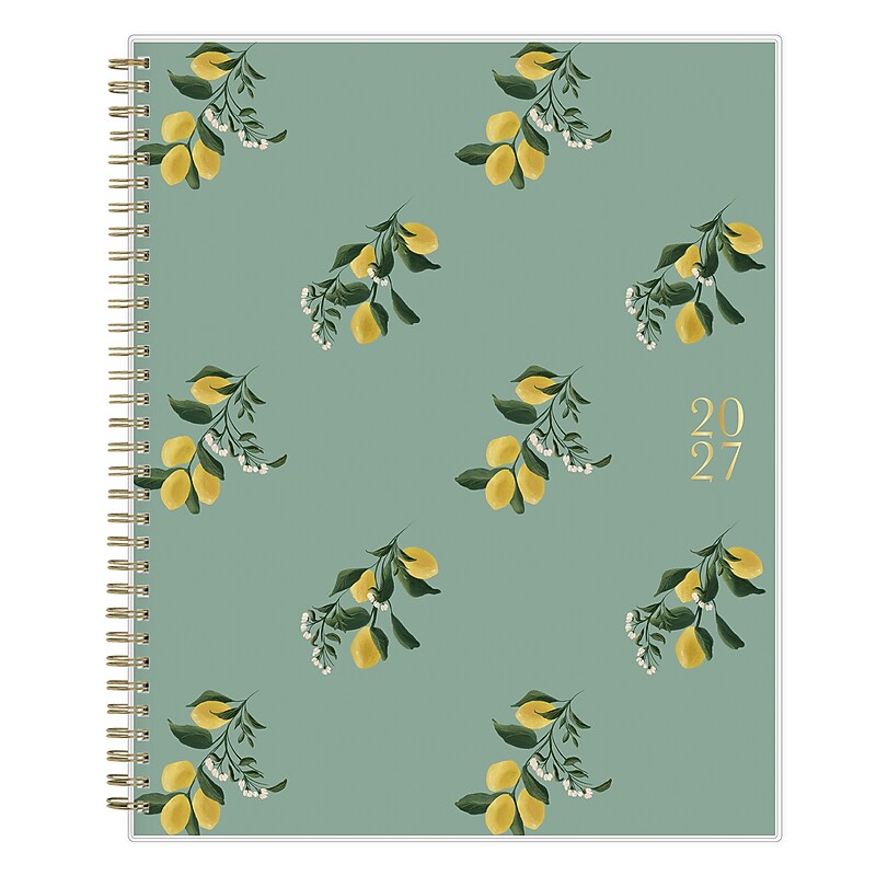 2027 Blue Sky Bespoke Letterpress Flowering Lemons 8.5" x 11" Calendar Year Weekly & Monthly Standard Planner, Seafoam image 1