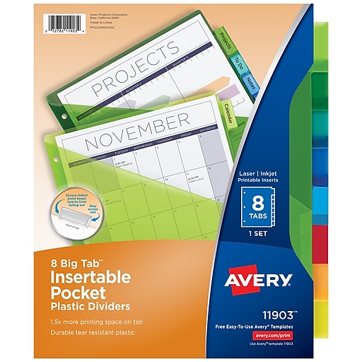 Avery Advantages Plastic Dividers, Insertable, Big Tab Pocket - 8 dividers