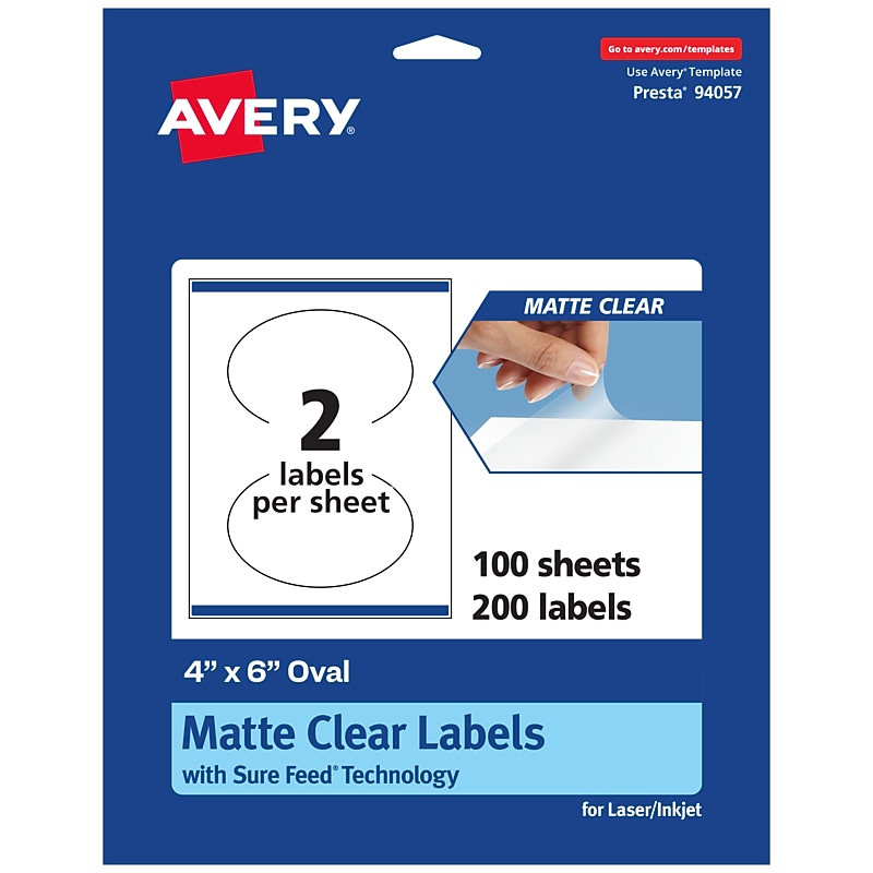 Avery Laser/Inkjet Oval Multipurpose Labels, 4" x 6", Clear, 200/Box (94057) image 1