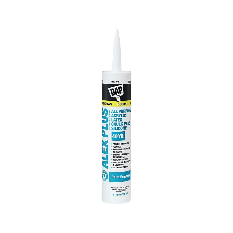 Dap ALEX PLUS Acrylic Latex Caulk Plus Silicone, 10.1 Fl. Oz., White, 12/Carton(7079818152) image 1