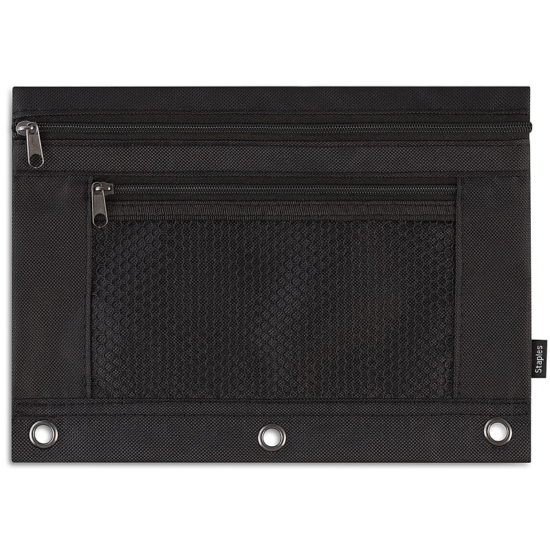 Staples 3-Ring Zipper Polyester Pouch, Black (24220) image 1