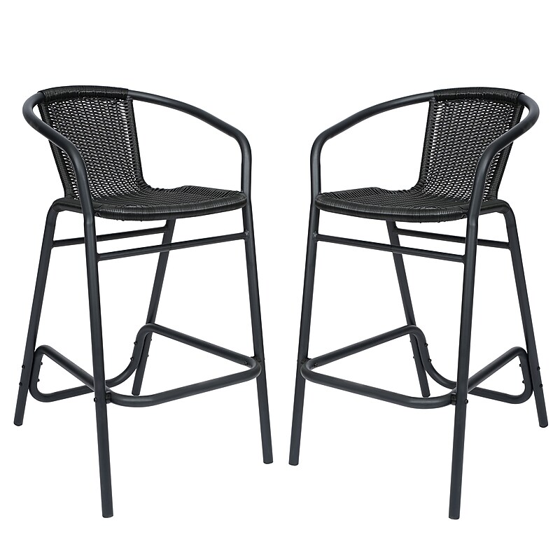 Flash Furniture Lila Indoor-Outdoor PE Rattan Restaurant Barstool, Black, 2/Pack (2SDA632032RBK) image 1