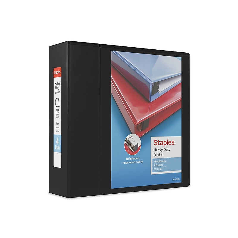 Staples Heavy Duty 4" 3-Ring View Binder, D-Ring, Black (ST56235-CC) image 1