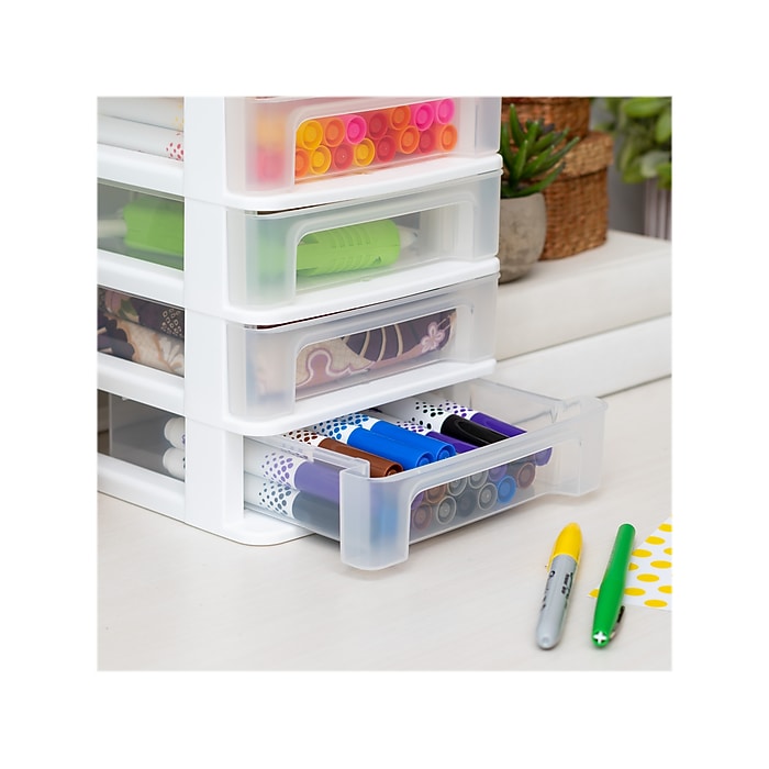 Iris 4-Drawer Mini Desktop Unit, White/Clear (586017) | Staples