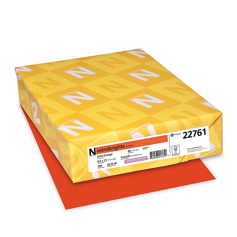 Astrobrights 65 lb. Cardstock Paper, 8.5" x 11", Orbit Orange, 250 Sheets/Ream (22761CT) image 1