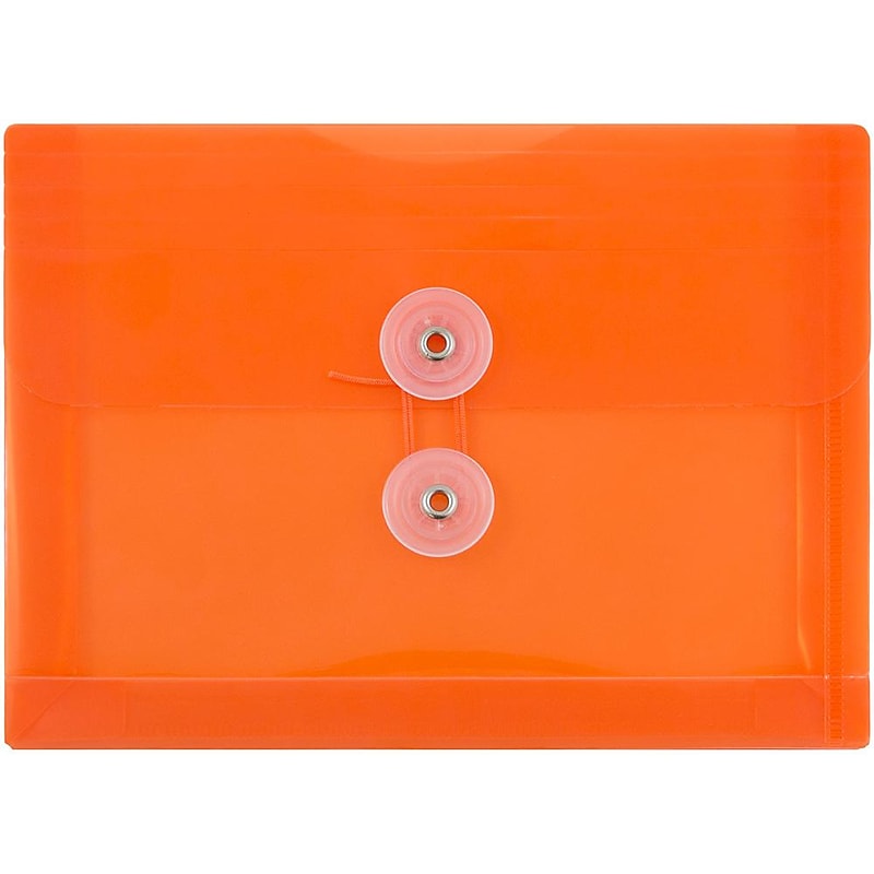 JAM Paper Premium Plastic Filing Envelope with Button & String Closure, Orange, 3/Pack (920B1ORX3) image 1