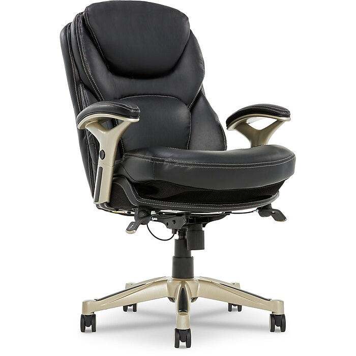 Serta Upholstered Back in Motion Health Wellness Manager Office Chair Bonded Leather Black