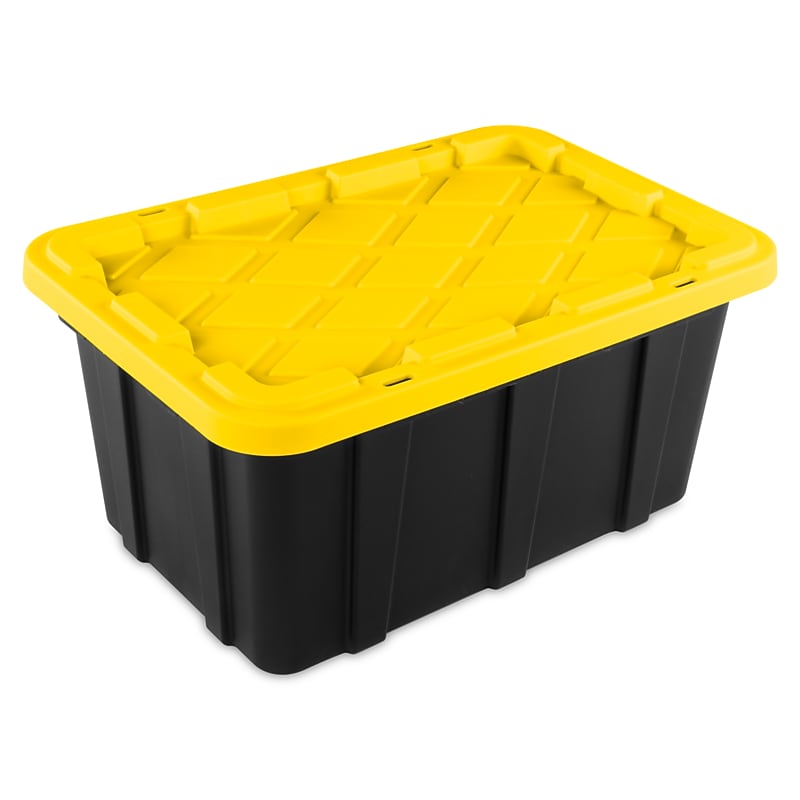 Sterilite 68 Quart Industrial Garage Tote with Snap-on Lid, Plastic, Yellow/Black (50639Y06) image 1