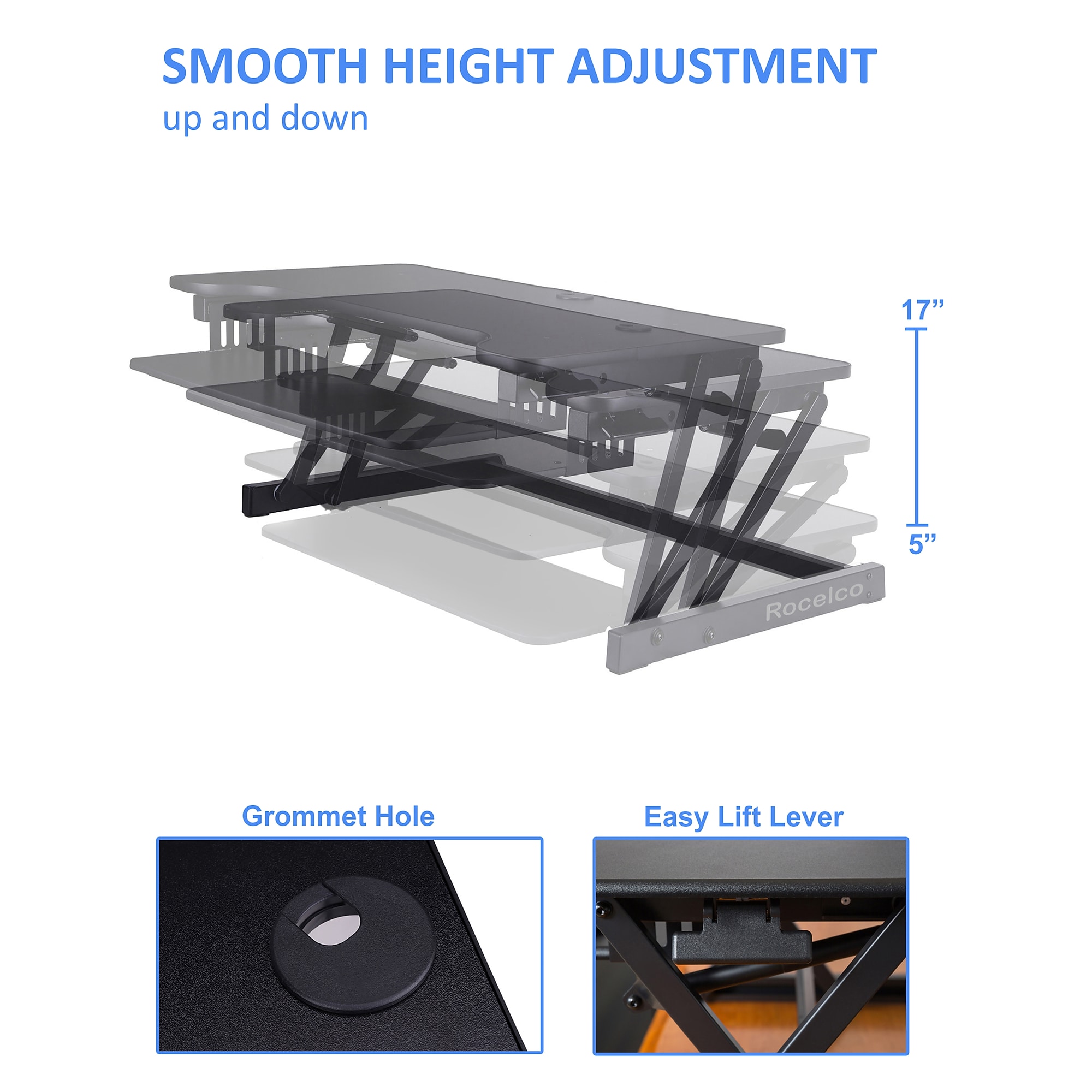 Rocelco 38″W Manual Adjustable Standing Desk Converter, Black (R DADRB) Sansujyuku sansujyuku.com
