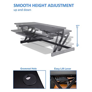 Rocelco 37.5" Height Adjustable Standing Desk Converter, Sit Stand Up Retractable Keyboard Riser, Black (R DADRB)