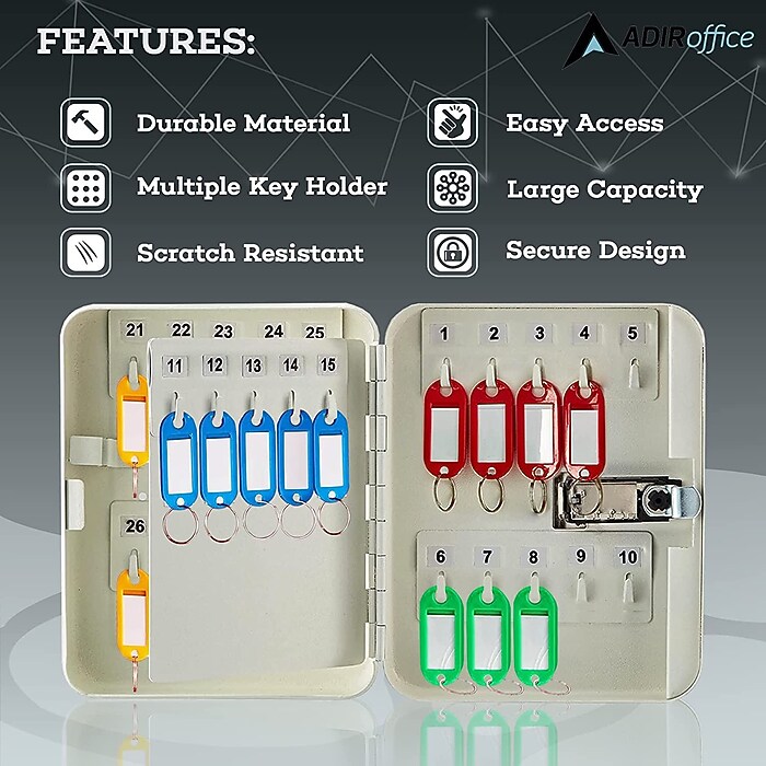 AdirOffice 30-Key Cabinet with Combination Lock and Key Tags
