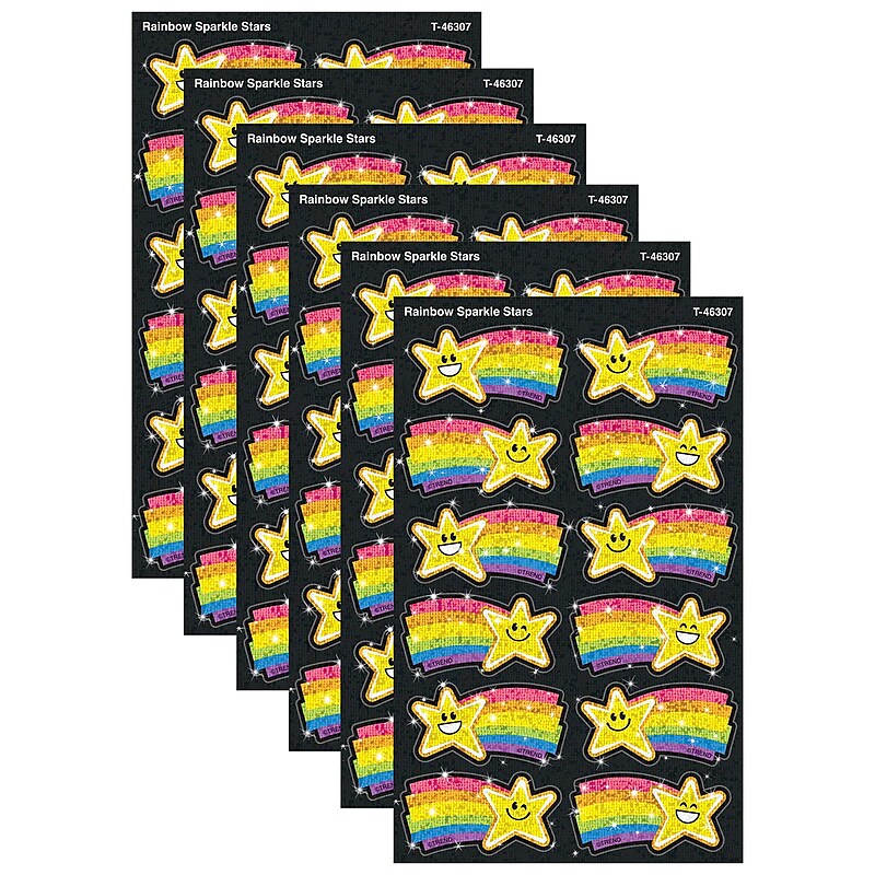 Trend Enterprises Rainbow Stars Sparkle Stickers, Multicolored, 24/Pack, 6/Packs/Bundle (T-46307-6) image 1