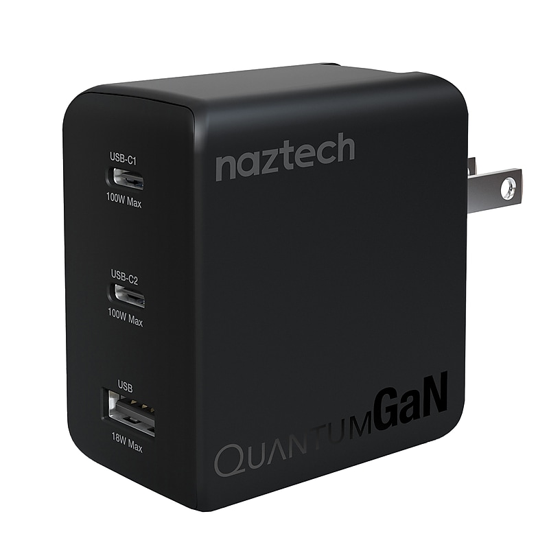 Naztech Nexus T100 GaN PD 3-Port USB-C & USB-A Charger, 102W, Black (16118) image 1