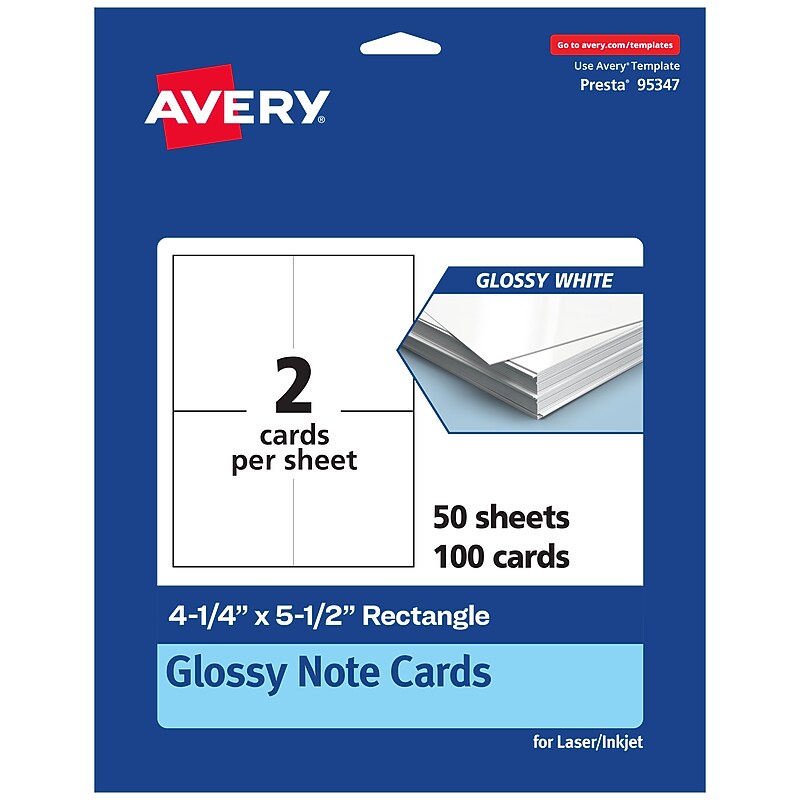 Avery Integrated Cards, 4.25" x 5.5", Glossy White, 100/Box (95347) image 1