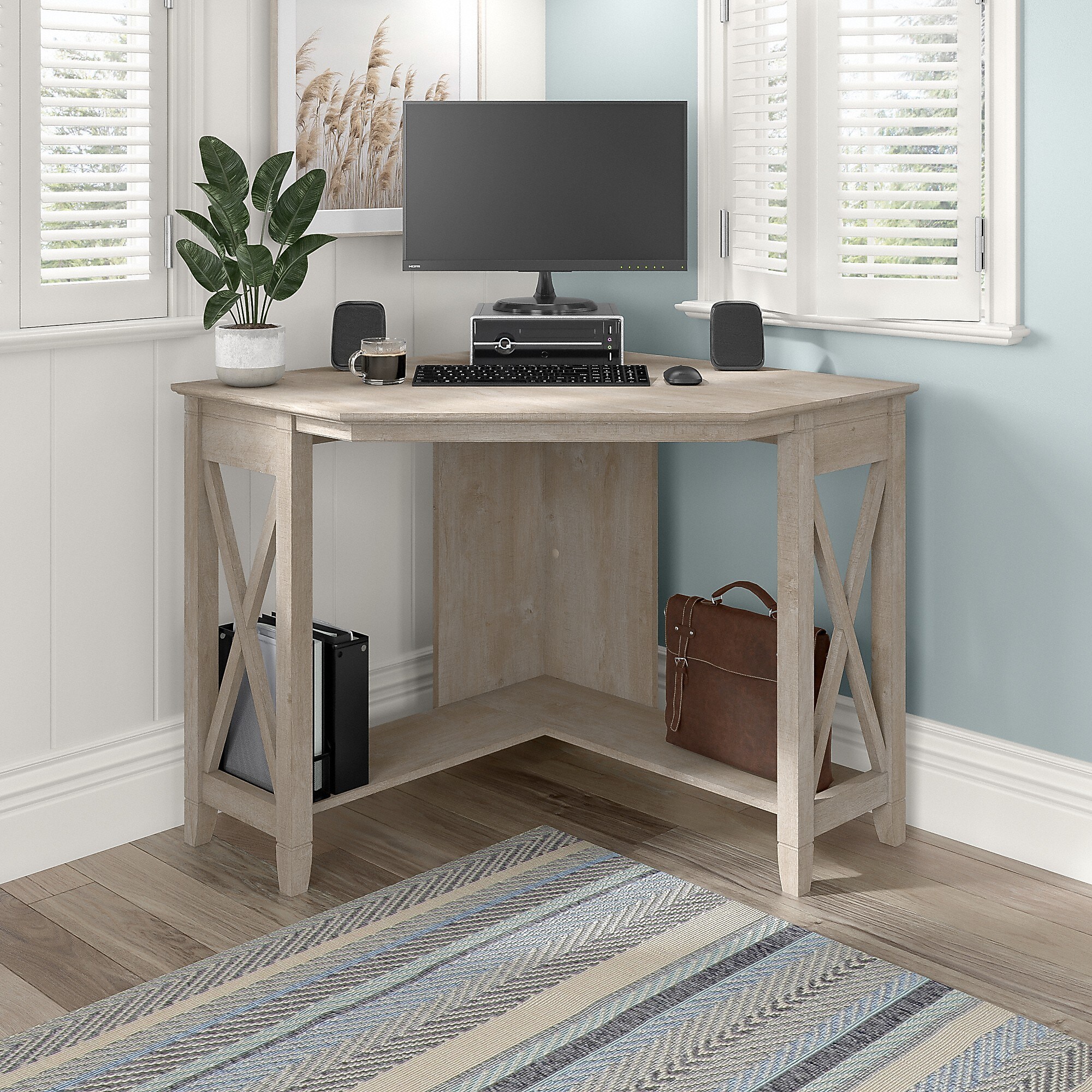 Bush Furniture Key West 34″W Small Corner Desk, Washed Gray (KWD134WG-03) Sansujyuku sansujyuku.com