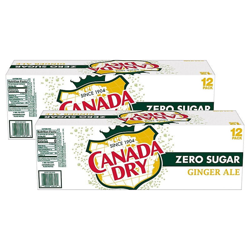 Canada Dry Zero Sugar Ginger Ale Soda, 12 oz., 24/Carton (00078000148169) image 1